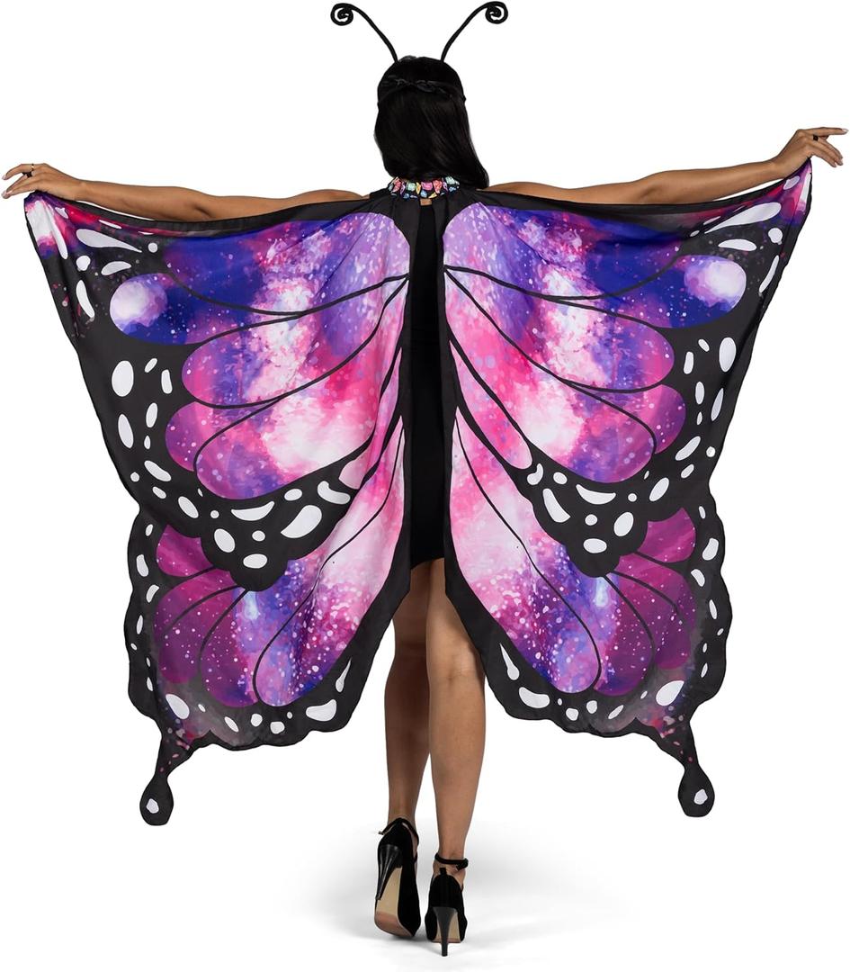Spooktacular Creations 3pcs Adult Halloween Violet Butterfly Wing, Women Halloween Costumes Accessories, Shawl Wing with Lace Mask and Black Headband (Purple)