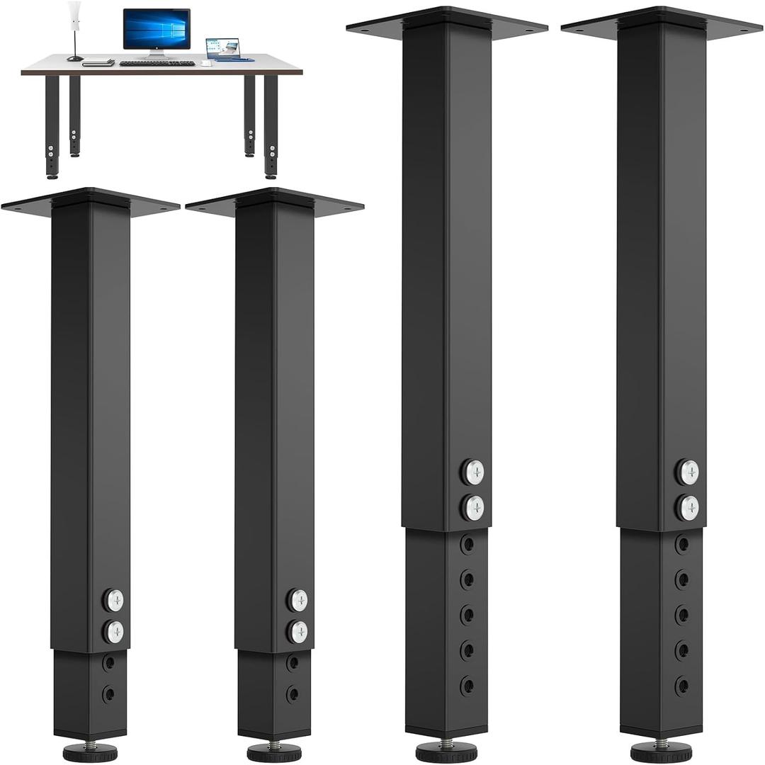4PCS Adjustable Square Table Leg (14-24inch)Metal Desk Legs, Home Office DIY Furniture Leg Set for Tables, DIY desks, Counter Tops, Kitchen Tables,Office Desk (Black)