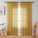 Gold Sheer Curtains 84 Inches Long 2 Panels, Soft Airy Light Filtering Curtains for Bedroom Living Room, Modern Rod Pocket Privacy Drapes Window Treatments, Gold, Total Wide 84 Inch