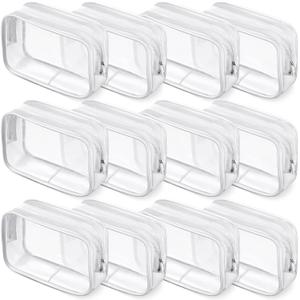 Weewooday 12 Pieces Clear Makeup Bags Cosmetic Storage Bags PVC Zipper Pouches Travel Waterproof Makeup Plastic Case for Women Organizing Toiletries Traveling Bathroom(Medium,White)