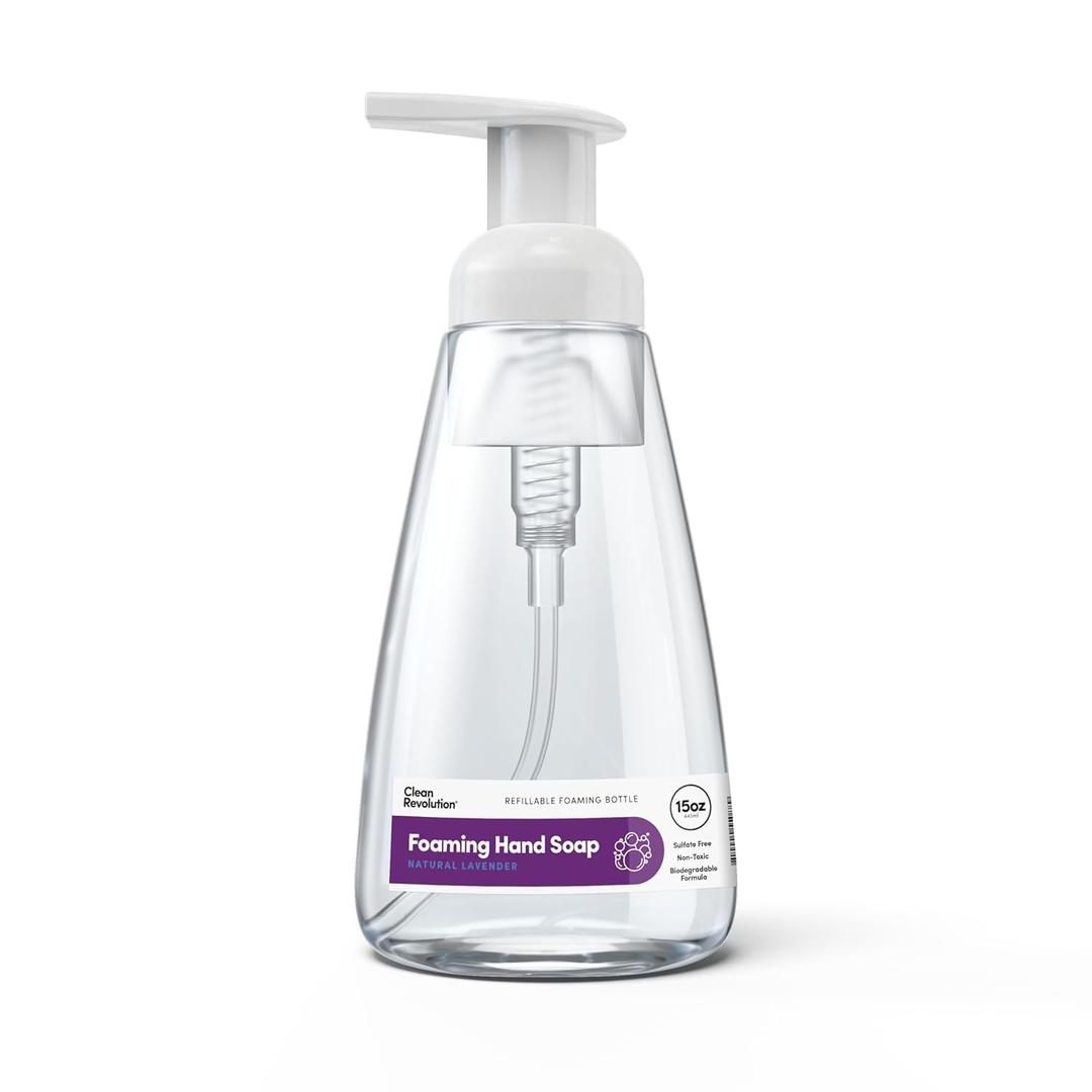 Clean Revolution Foaming Hand Soap, Gentle, Moisturizing, Ready To Use Formula, Real Essential Oils, Gluten Free, Natural Lavender, 15 Fl Oz, Pack of 8