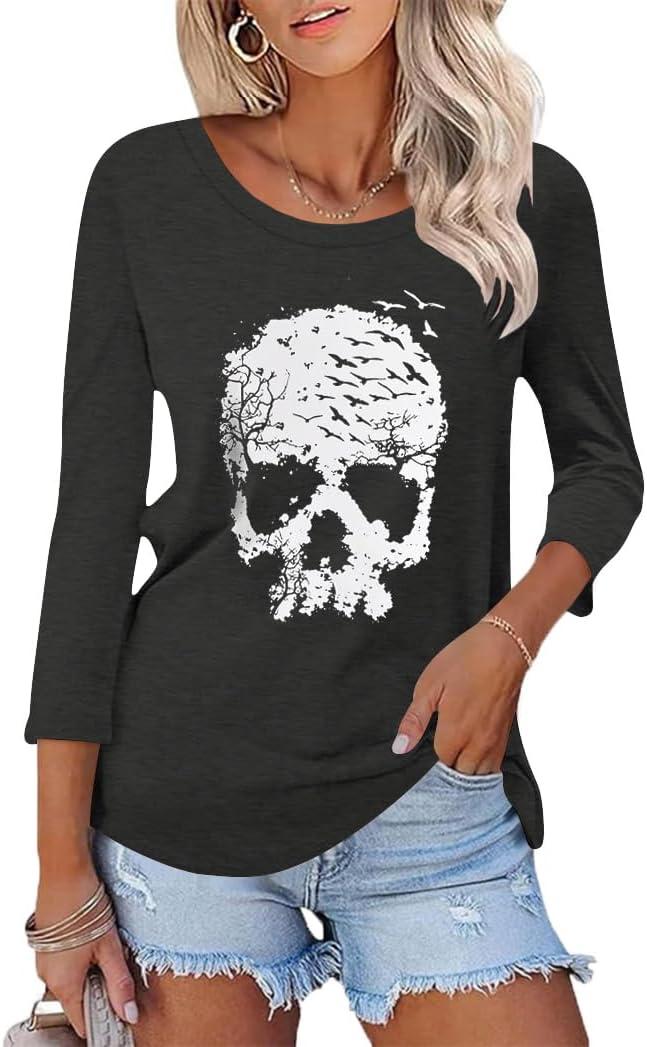 Tobrief Christmas Shirts for Women 3/4 Sleeve Graphic Tee Crew Neck Funny T Shirt Fall Holiday Tops (S)