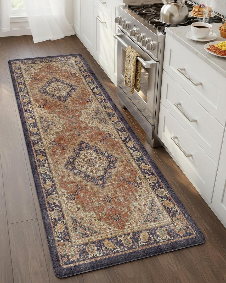 Color&Geometry Anti Fatigue Kitchen Mats for Floor 24x59, Vintage Decor, Easy Clean, Waterproof & Oil Proof, 0.4" Thick Cushioned, Non-Slip Kitchen Runner Rug for Sink, Laundry, Office, Warm Coral