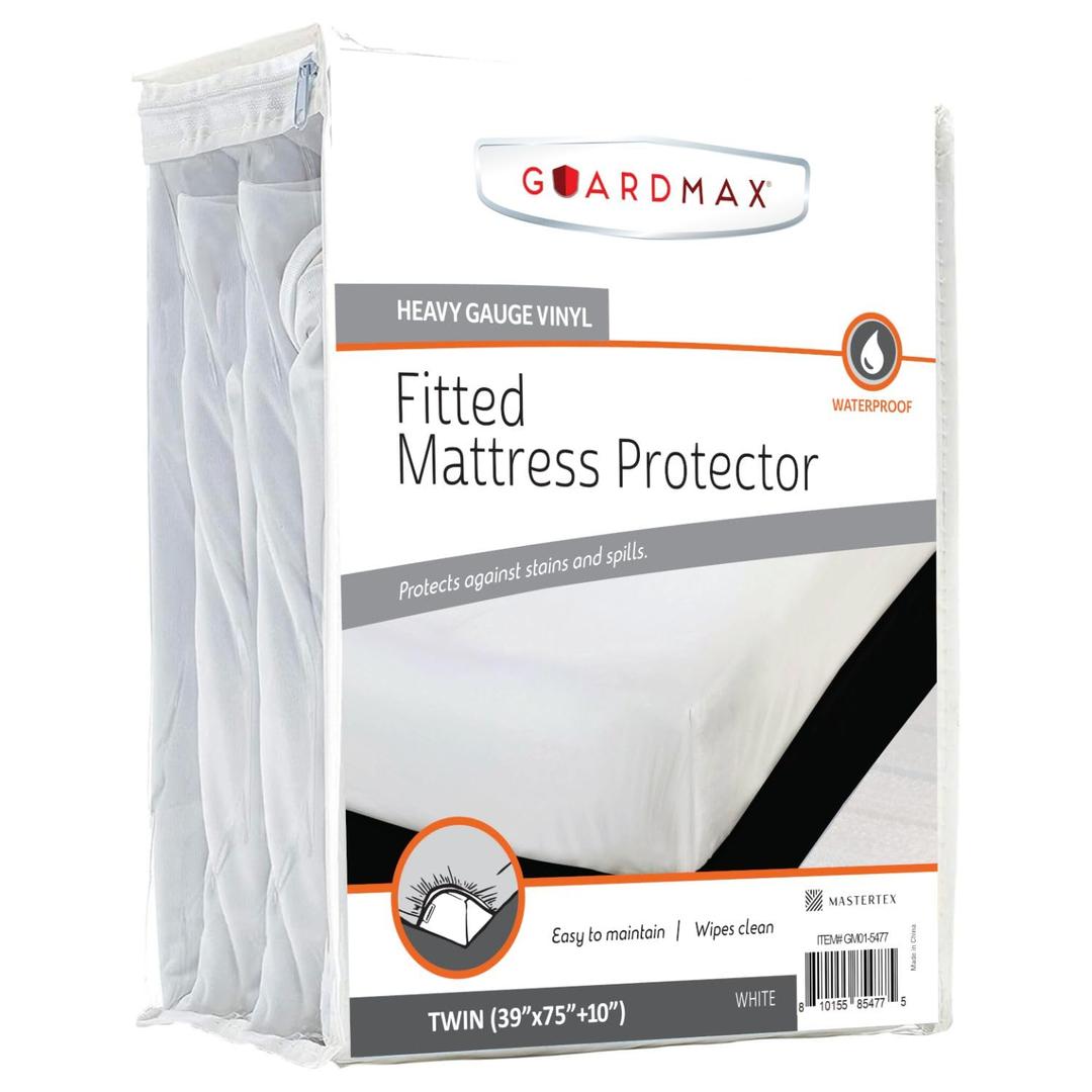 Guardmax Heavy Gauge Vinyl Full Size Mattress Protector - Waterproof & Dust Proof Mattress Cover with Stretchable Pockets - Soft, Comfortable, & Noiseless Waterproof Fitted Sheet.(54 x 75 x 12)