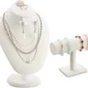 RattanView 2 Pcs Beige Velvet Jewelry Display Set Necklace Mannequin Bust Stand T Bar Bracelet Holder for Retail Home Decor