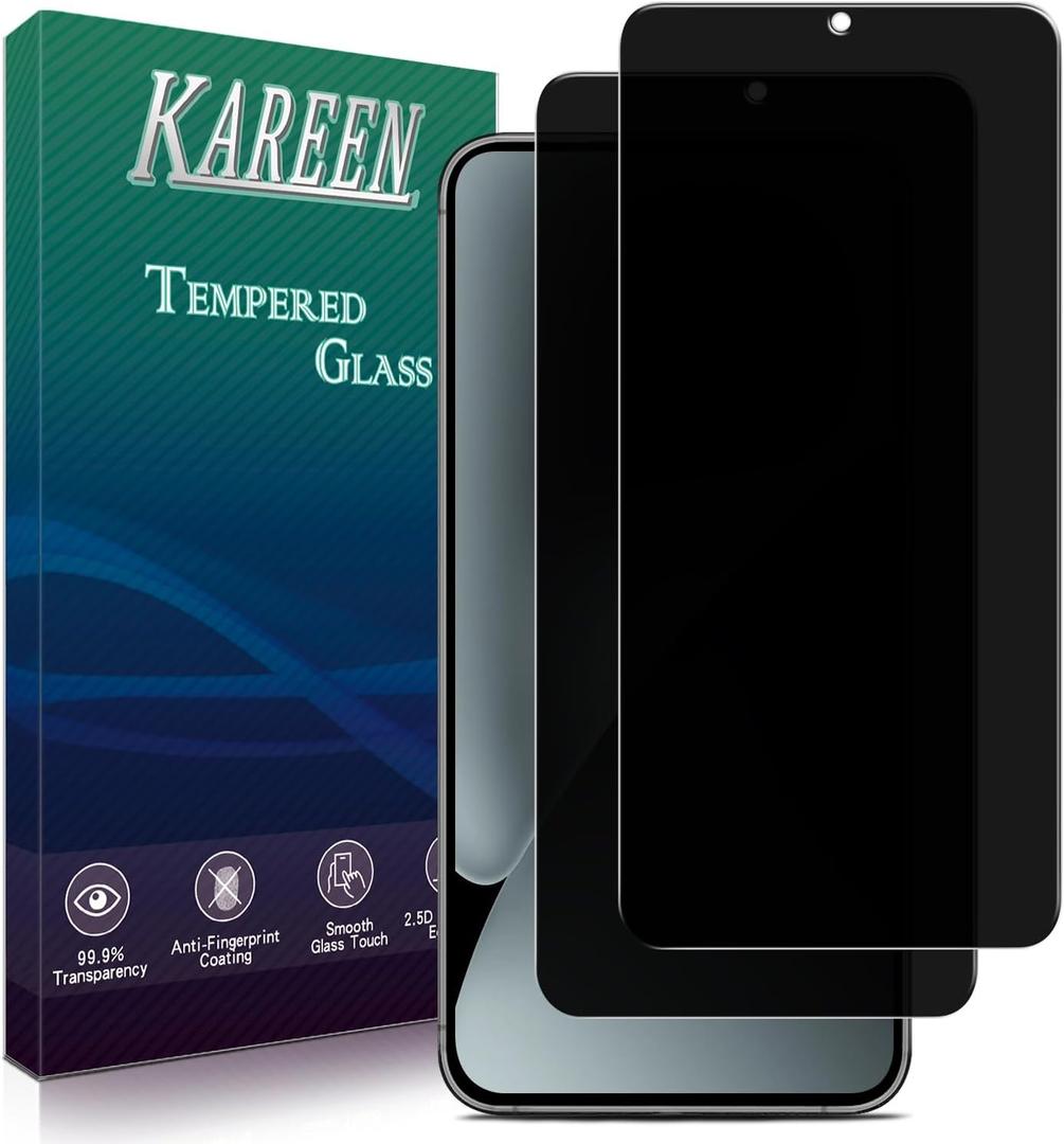 KAREEN 2 Pack Privacy Screen Protector For Samsung Galaxy S25 Anti Spy Private Tempered Glass Film, Fingerprint Unlock Support, Anti Scratch, Bubble Free, Case Friendly