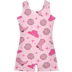 VIGTRO Girls Gymnastics Leotards Sleeveless Dance Unitards One-Piece Active Biketards with Shorts Tumbling Outfit 2-10T (Pink)