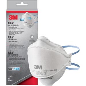 2 x 3M Aura Particulate Respirator 9205+ N95, Lightweight, 3 Panel Designed Helps Provide Comfortable and Convenient Respiratory Protection, 3-Pack