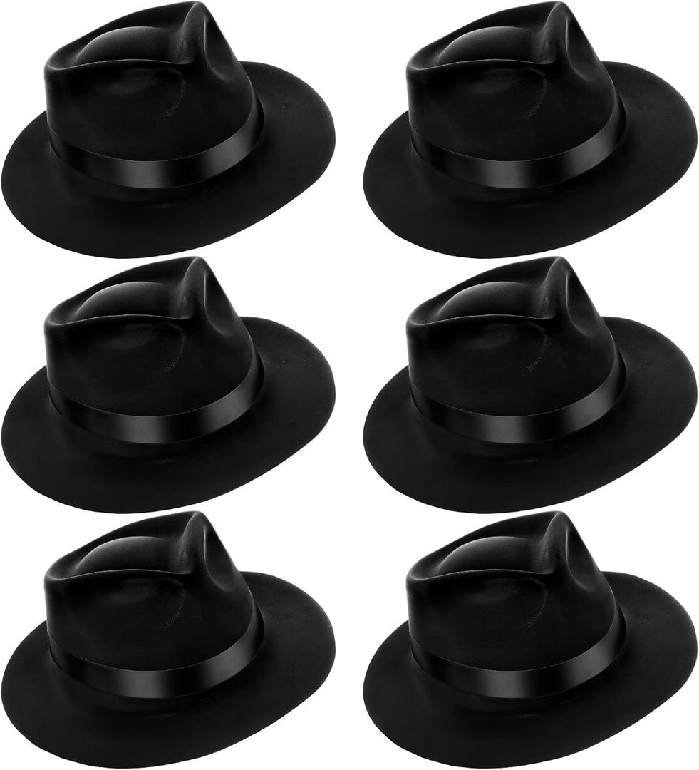 Jiuguva 6 Pcs Gangster Hat Plastic Gentlemen Hats Gangster Costume for Adult 1920s Accessories Party Decorations Men Women (Black)