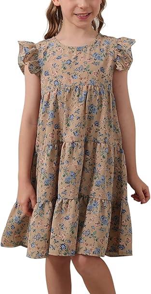 GORLYA Girls Lace Scalloped Frilly Trim A-Line Elegant Flower Girl Tank Midi Dress 6Y