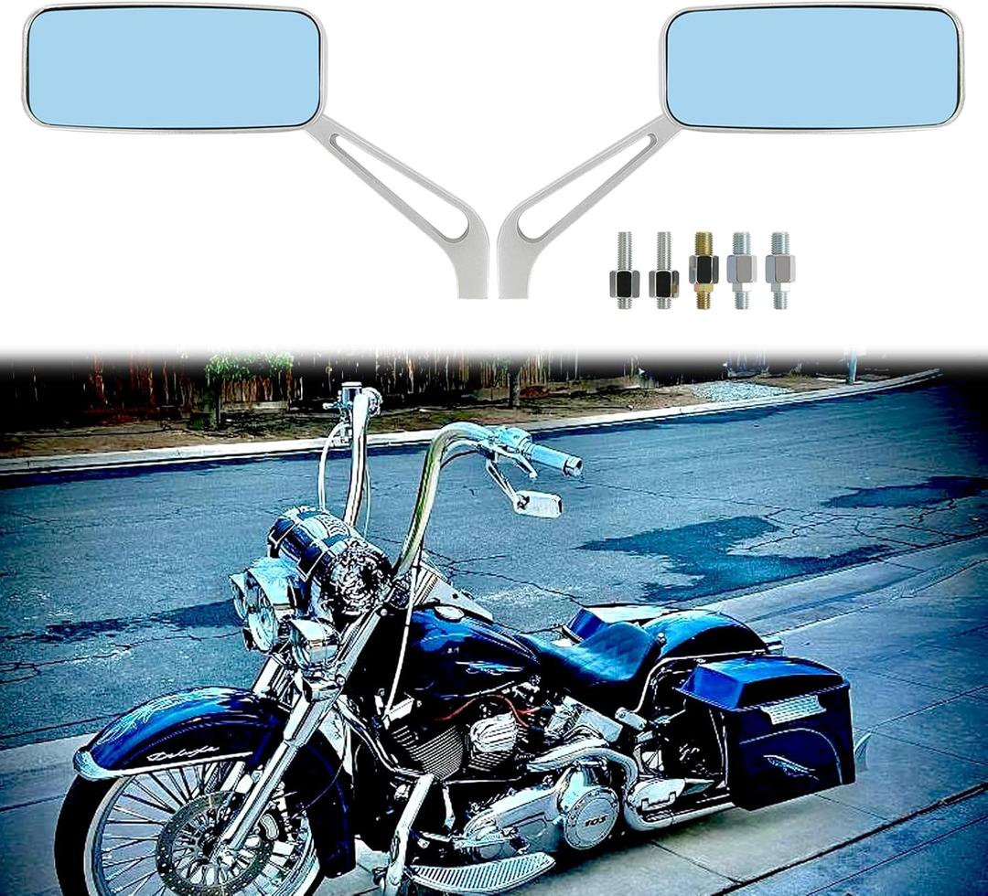 8mm/10mm Black Rectangle Motorcycle Rear view Side Mirrors for Cruiser Chopper Honda Kawasaki Suzuki Yamaha (Silver)