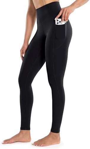 ENERBLOOM Workout Leggings with Pockets for Women High Waist Yoga Pants 25"/28" Cream Soft Lightweight Athletic Gym Tights Size S