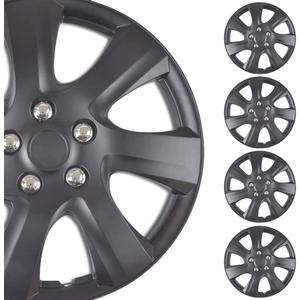 BDK 4-Pack Premium 16 Inch Rim Wheel Cover Hubcaps for Cars Trucks SUVs Vans, Direct OEM Replacement Universal Fit Snap-On ABS Hubcaps 16 inch Wheel Covers - Set of 4 Hub Caps - 7-Spokes Matte Black