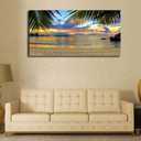 yearainn Canvas Wall Art Tropic Beach Sunset Palm Tree Leaves Large Nature Pictures Coast Landscape Canvas Artwork Seascape Ocean Contemporary Prints for Living Room Home Office Wall Decor 29" x 58"
