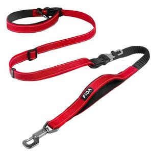 Fida 6-in-1 Hands Free Dog Leash Heavy Duty, Reflective Wasit Corssbody Dog Leash with Car Seat Clip | Adjustable for Running Hiking | Shock Absorbing Bungee, Dual Padded Detachable Handles (Red)