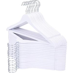 ELONG HOME Wooden Hangers 30 Pack, Wood Hangers with Extra Smooth Finish, Precisely Cut Notches & Chrome Swivel Hook, Wooden Clothes Hangers for Shirt Coat Jacket Dress, White