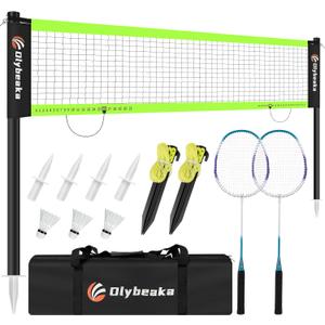 12ft Badminton Net Set for Backyard Beach with Durable Anti-Sagging Net, Heavy Duty Poles, 2 Aluminum Badminton Rackets, 3 Shuttlecocks, Carry Bag - Easy Setup & High Stable (Black)