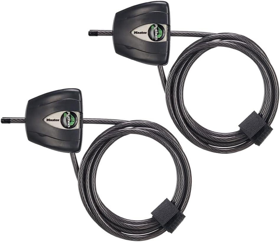 Master Lock Black Python Steel Cable Lock with Keys, Heavy Duty Anti-Theft Trail Camera and Kayak Locking Cable, 2 Pack, 8417T