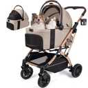 Small Dog Stroller, 5-in-1 Foldable Pet Stroller for Small Dogs Cats 10-20 lbs - 1-Click Fold Without Detaching Carrier, Removable Waterproof Carrier, All Terrain 4 Wheels for Outdoor Travel, Khaki