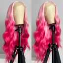 Pink Lace Front Wig Ombre Pink Synthetic Lace Front Wigs for Fashion Women Hot Pink Long Natural Wavy Hair Wig Heat Resistant Glueless Lace Wigs Pre Plucked