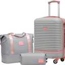 Coolife Suitcase Set 3 Piece Luggage Set Carry On Travel Luggage TSA Lock Spinner Wheels Hardshell Lightweight Luggage Set(Gray+Pink, 3 piece set (DB/TB/20))