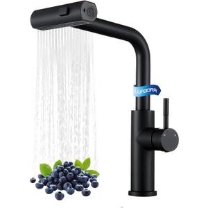 Kitchen Faucet with Pull Down Sprayer, Waterfall Single Hole Single Handle Sink Faucets with Pull-Down Sprayer for RV Kitchen Camper, Matte Black