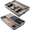 Geiserailie 2 Pcs Knife & Silverware Drawer Organizer Holds 9 Knives with Flatware Tray Drawer Store Compact Utensil Organizer For Kitchen Silverware
