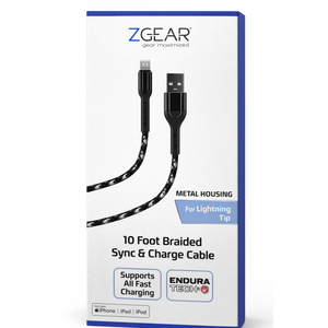 Zgear Metal Housing For Lightning Tip 10 Foot Braided Sync & Charge Cable