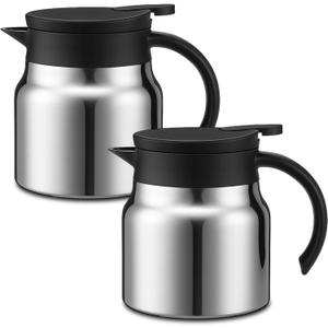 Ziliny 2 Pcs Thermal Coffee Carafes for Keeping Hot/cold Stainless Steel Small Coffee Creamer Container Double Wall Vacuum Insulated Tea Pot Milk Beverage Dispenser for Party Home (27 oz,Sliver)