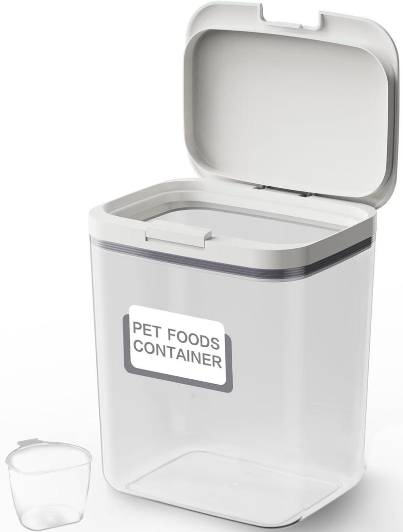 LivLab Mker Dog Food Storage Container 5 lbs Airtight Pet Food Storage Containers with Lids, Cat Food Container, BPA Free, Rice Container, Flour Dispenser(6 lbs), white