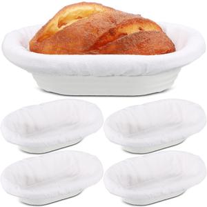 Baderke 4 Sets Banneton Bread Proofing Basket 10 Inch Wood Pulp Sourdough Proofing Basket Oval Shaped Non Stick Sourdough Banneton Bowl and Liners for Bread Baking Supplies