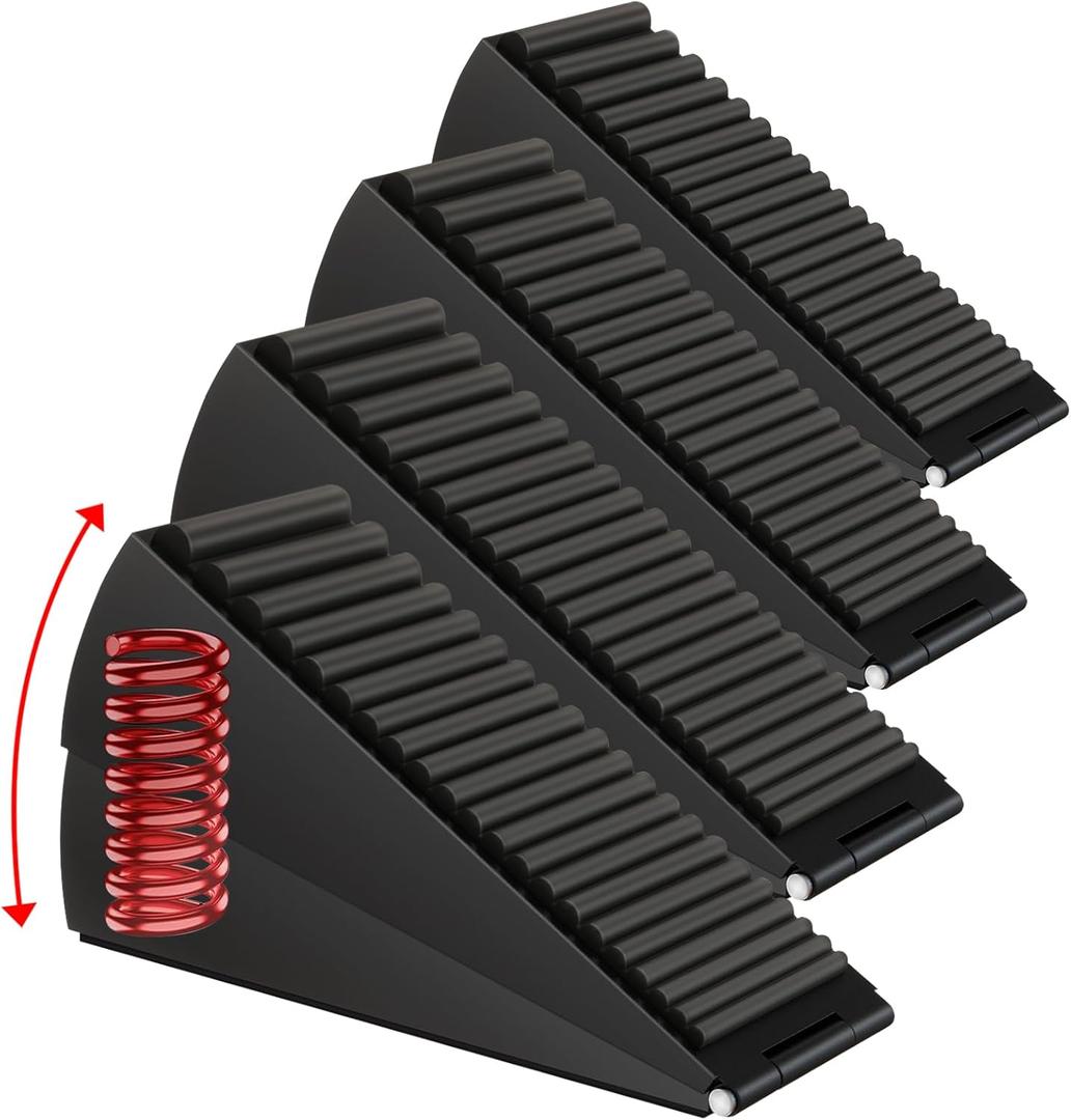 4 Pack Adjustable Spring Door Stoppers Heavy Duty, 3 Inches High Tall Large Metal Door Wedge Stopper, Strongest Rubber Doorstop for Bottom of Doors, Stainless Steel Doorstop for Any Heavy Doors (Black)