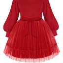 Arshiner Toddler Christmas Dress Girls Crewneck Tulle Unique Bubble Sleeves Tutu Dress Princess Birthday Party Clothes Red 110