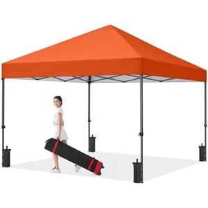 COOSHADE Durable Easy Pop Up Canopy Tent with Roller Bag,10x10, Orange | Patented CenterLock,Instant Canopy,for Events,Party,Camping,4 Sandbags,8 Stakes and 4 Ropes