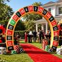 Foilswirl 8 FT Inflatable Casino Theme Party Decoration Arch with LED Lights Las Vegas Roulette Entrance Backdrop for Poker Night Prom & Birthday Decor, Quick Setup with Blower and Accessories