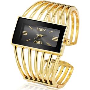 SENRUD Fashion Cuff Bracelet Watches for Women Luxury Rectangular Dial Analog Quartz Wrist Watch Gifts for Ladies (Gold black)
