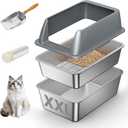 XXL Stainless Steel Sifting Litter Box with Lid,Sifting Cat Litter Box for Wood Pine Pellets,16''High Sides Sifter Litter Pan System,Odor Control,Easy to Clean,with Liners and Scoop