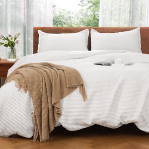 VALUXE Duvet Cover Set King Size 100% Cotton,White Waffle Weave Soft and Breathable 3 PCs Bedding Set (1 Duvet Cover and 2 Pillow Sham) (White (No Comforter))