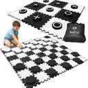 Swooc Games - 2-in-1 Premium Giant Checkers & Tic Tac Toe Game (4ft x 4ft) - 100% High Density EVA Foam Mat & Pieces - Extra Large Checkers Set with Jumbo Checkerboard and Yard Size Tic Tac Toss