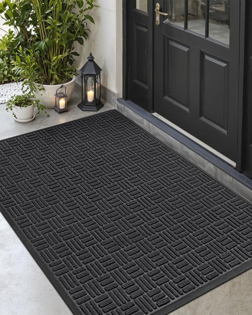 DEXI Front Door Mat Outside Entrance, 4x6 ft Large Rubber Entry Doormat Heavy Duty, Welcome Mats Non Slip for Inside House Floor Entryway Double Doors Exterior Patio, Maze Black
