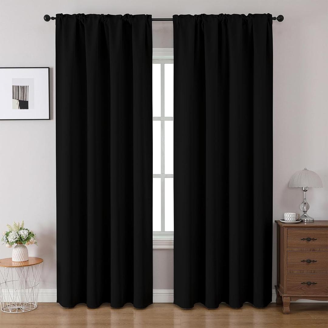 CUCRAF Blackout Curtains 84 inches Long 2 Panels Set for Bedroom, Black Rod Pocket Room Darkening Curtain for Living Room, Thermal Insulated Window Drapes (W 52 x L 84 Inch)