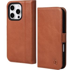 Case for iPhone 16 Pro Max 5G 2024-Genuine Leather Folio Wallet Magnetic Kickstand RFID Blocking Card Slots Shock-Absorbent Phone Cover Compatible with iPhone 16 Pro Max 6.9" (Brown)