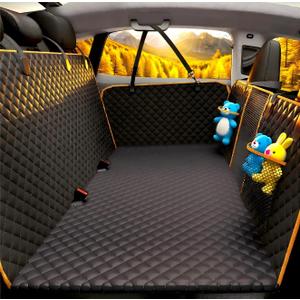 Back Seat Extender for Dogs - Large Space, Heavy-Duty Dog Car Seat Cover for Back Seat with Hard Bottom Holds 420lbs, Waterproof 600D Upgraded Material Dog Hammock for Car,Easy to Use and Clean (Black)