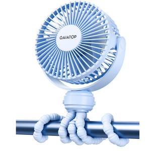 Gaiatop Mini Portable Stroller Fan, Battery Operated Small Clip on, Detachable 3 Speed Rechargeable, 360° Rotate Flexible Tripod Better Cooling for Car Seat Crib Treadmill Travel Blue