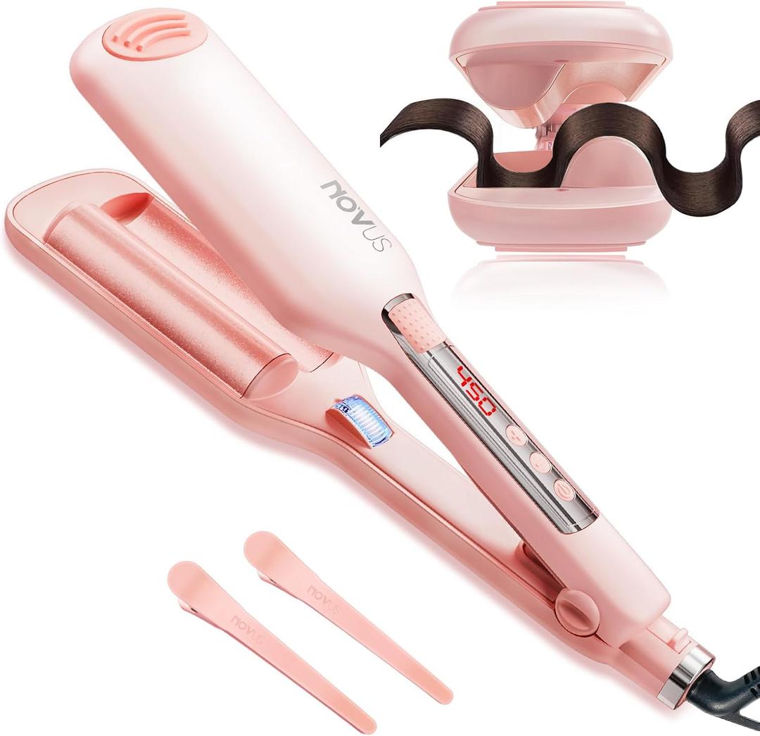 Wave Curling Iron  Adjustable Temperature for Different Hair Types, Creates Loose or Deep Waves Depending on Styling Technique