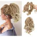 CJL HAIR Claw Clip Short Ponytail Hair Extensions DIY Bendable Metals Messy Bun Hair Piece for Wonen Wavy Curly Synthetic Fake Hairpieces Gloden Blonde and Beach Blonde Tips