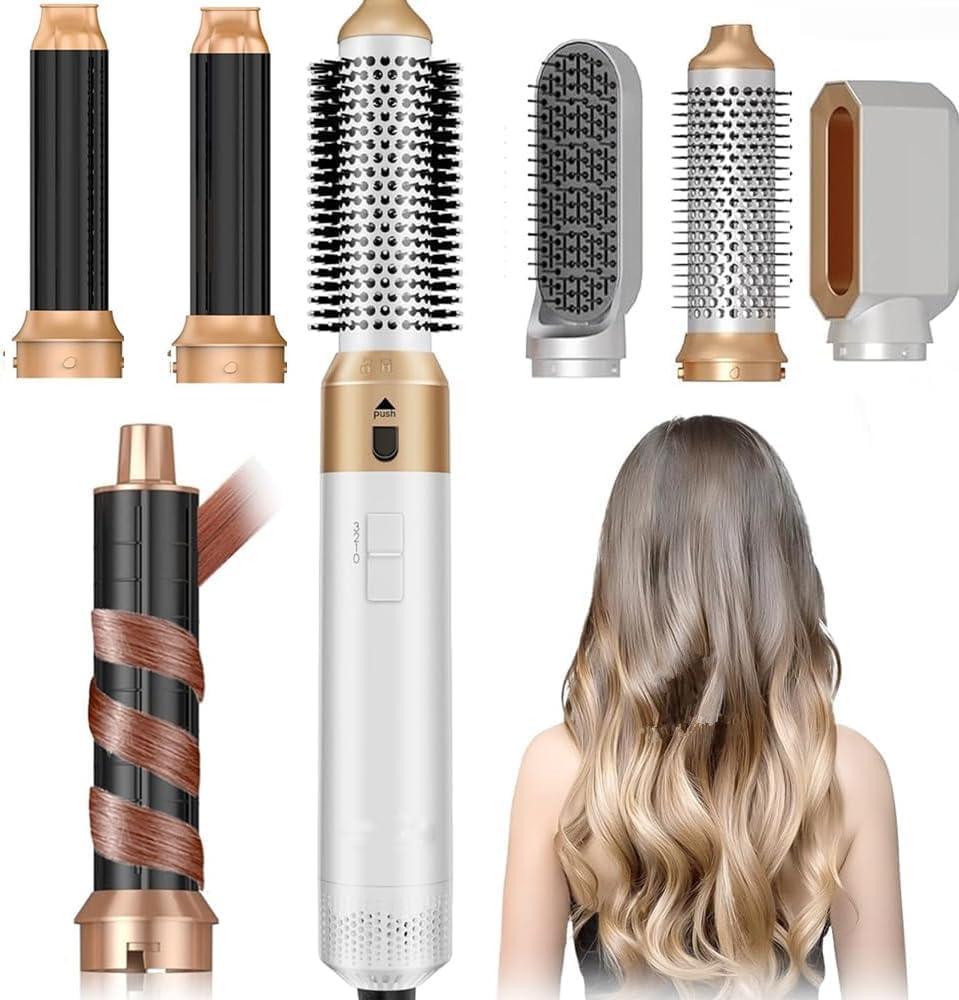 Hair Dryer Brush 5 in 1, Negative Ion Blow Dryer Brush Set - 110,000 RPM High -Speed Hot Air Brush Air Styler Curling Wrap Air Curler, Curling Iron Hair Styling Tool for Straight Curl Drying Smoothing (White)