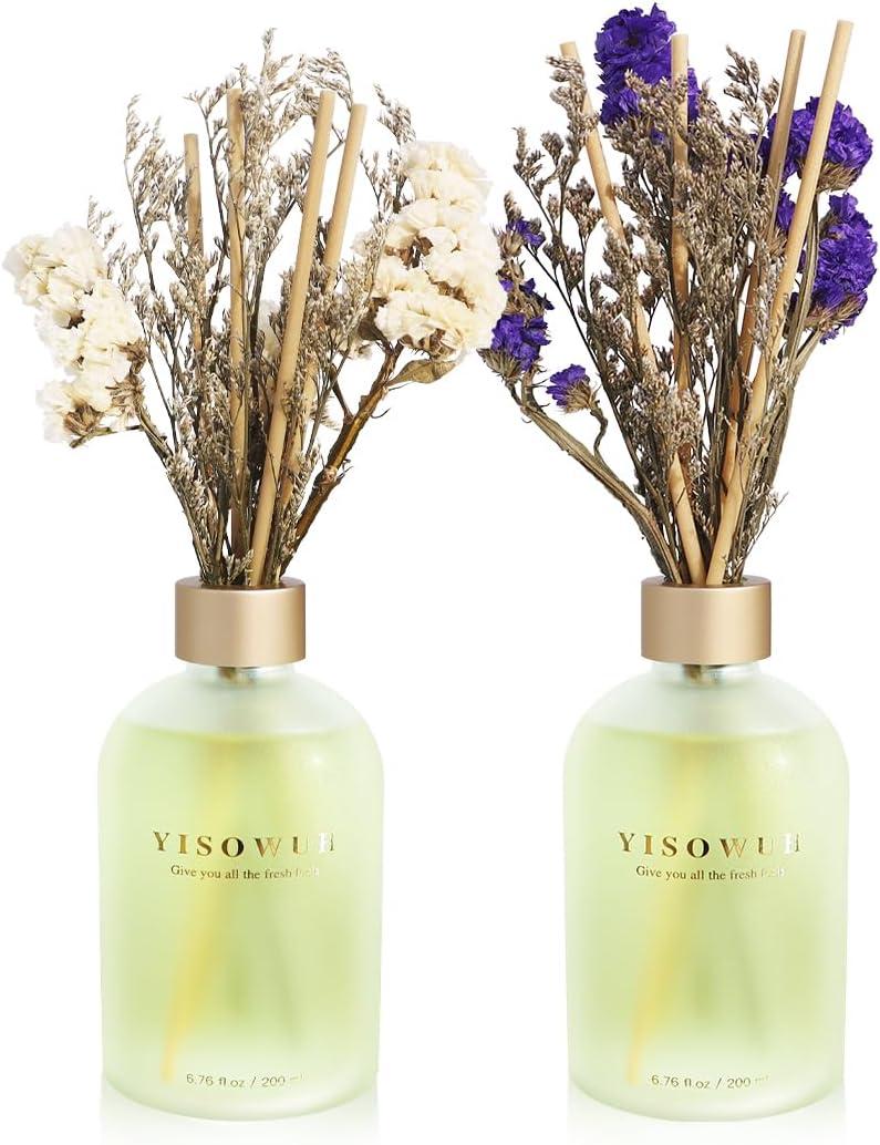 Reed Diffuser - Jasmine Lily & Grapefruit 6.76oz200ml 2 Packs Flower Essential Oil Reed Diffuser Set with 16 Sticks - Long Lasting Fragrance for Home Bedroom Bathroom Room Shelf Decor