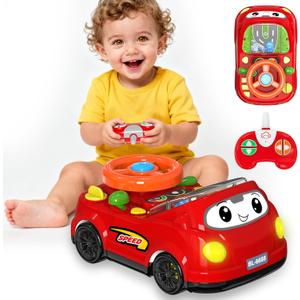 2-in-1 RC Car & Steering Wheel Toy, Musical Toddler Car, Interactive Simulation Driving Toys for 18+ Months Baby Learning, Gift for 1 2 3 4 5+ Years Old Boys Girls