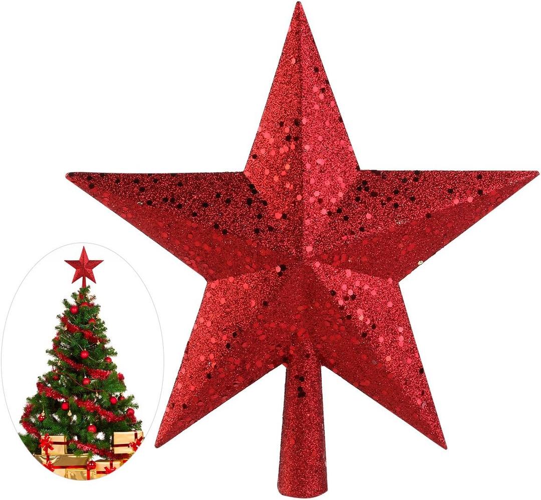 9 inch Treasures Red Glittered Mini Star Christmas Tree Topper